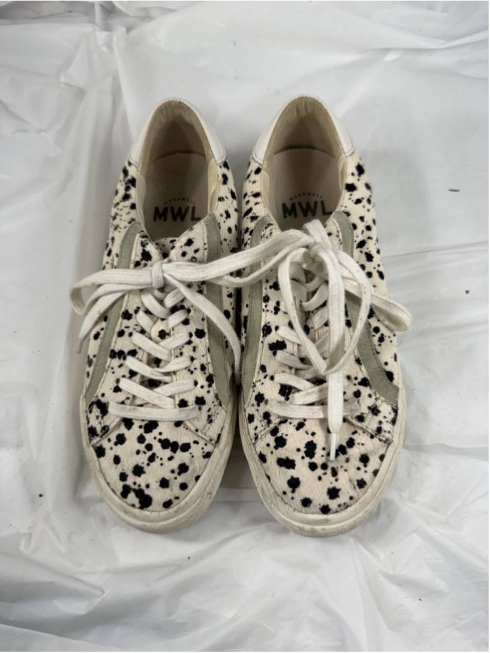 Madewell Sidewalk Sneakers Womens size 7 Spatter Painted Calf Hair Low Top Suede